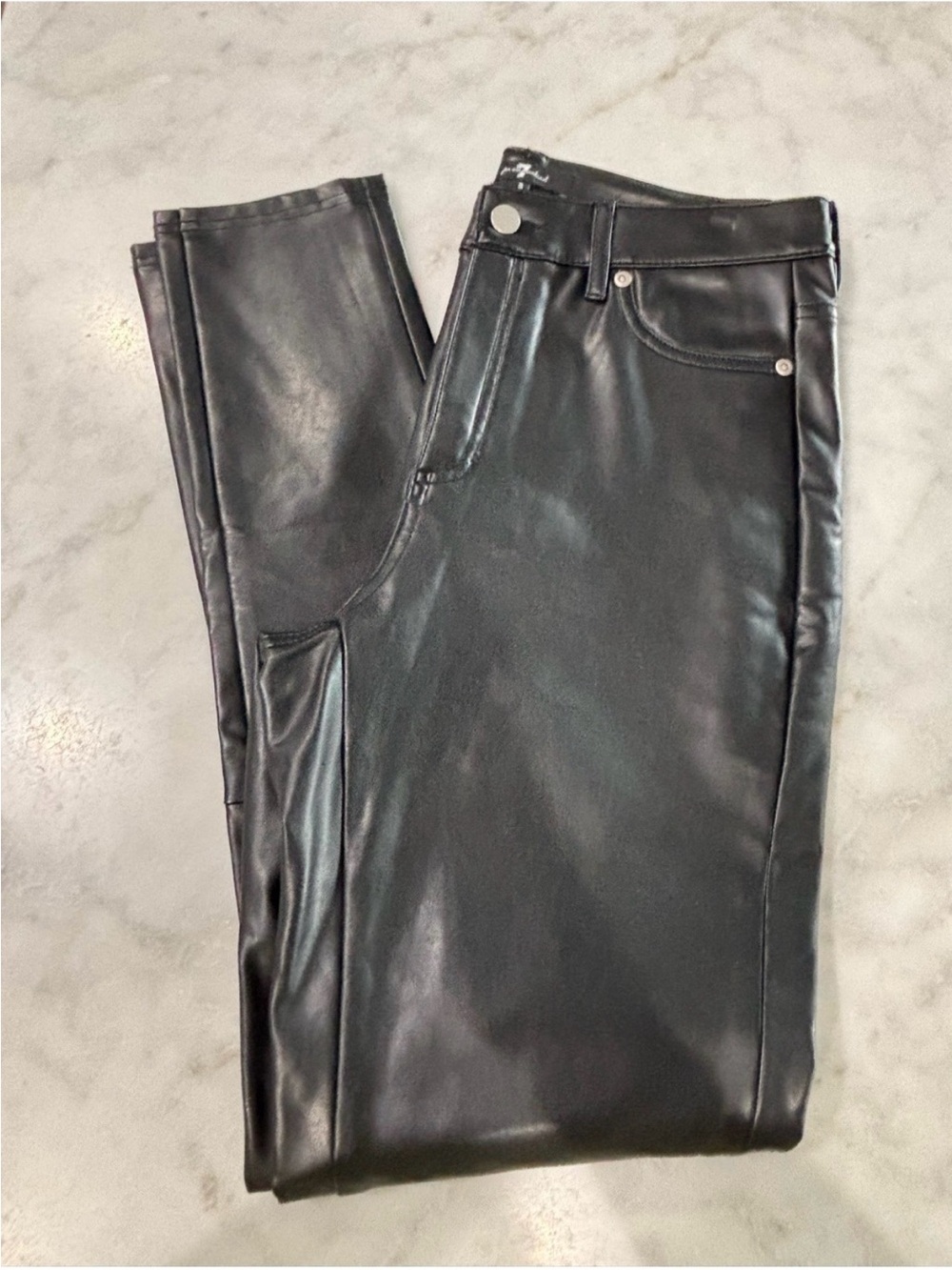7 For All Mankind Women Black Faux Leather Skinny Pants‎ Size S